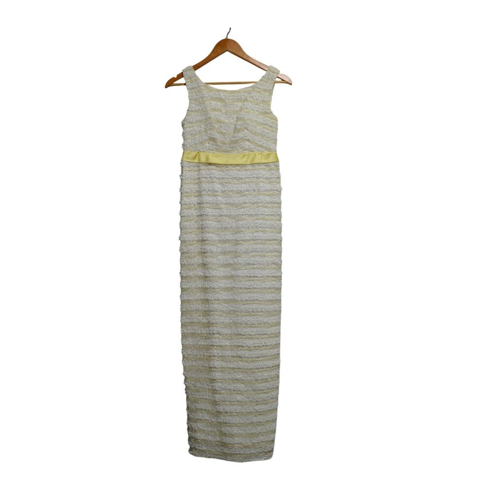 Vintage Lace Tiered 1960's Cream Maxi Dress Yellow Satin Bow Size Small